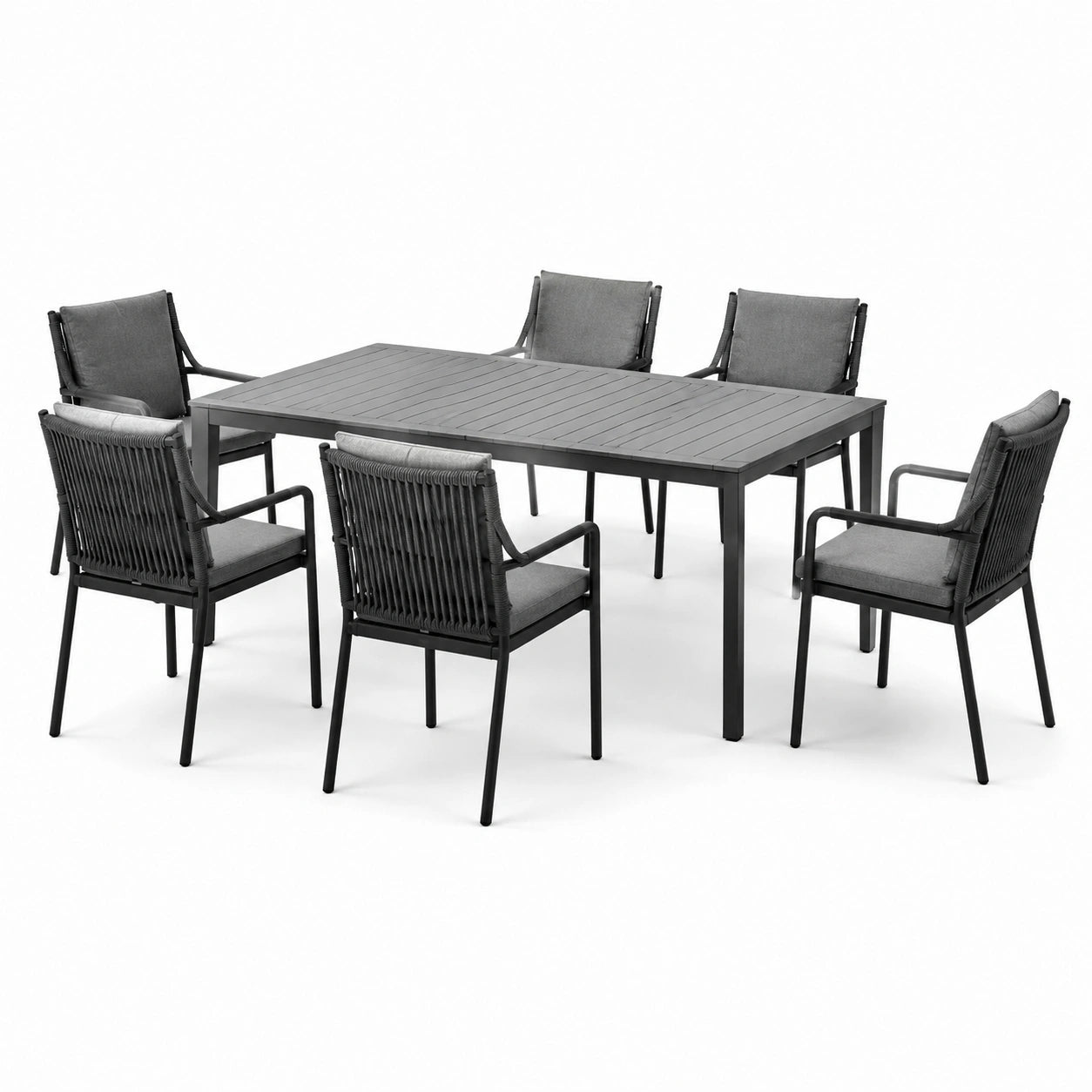 Set da pranzo in metallo con 6 sedie, colore grigio