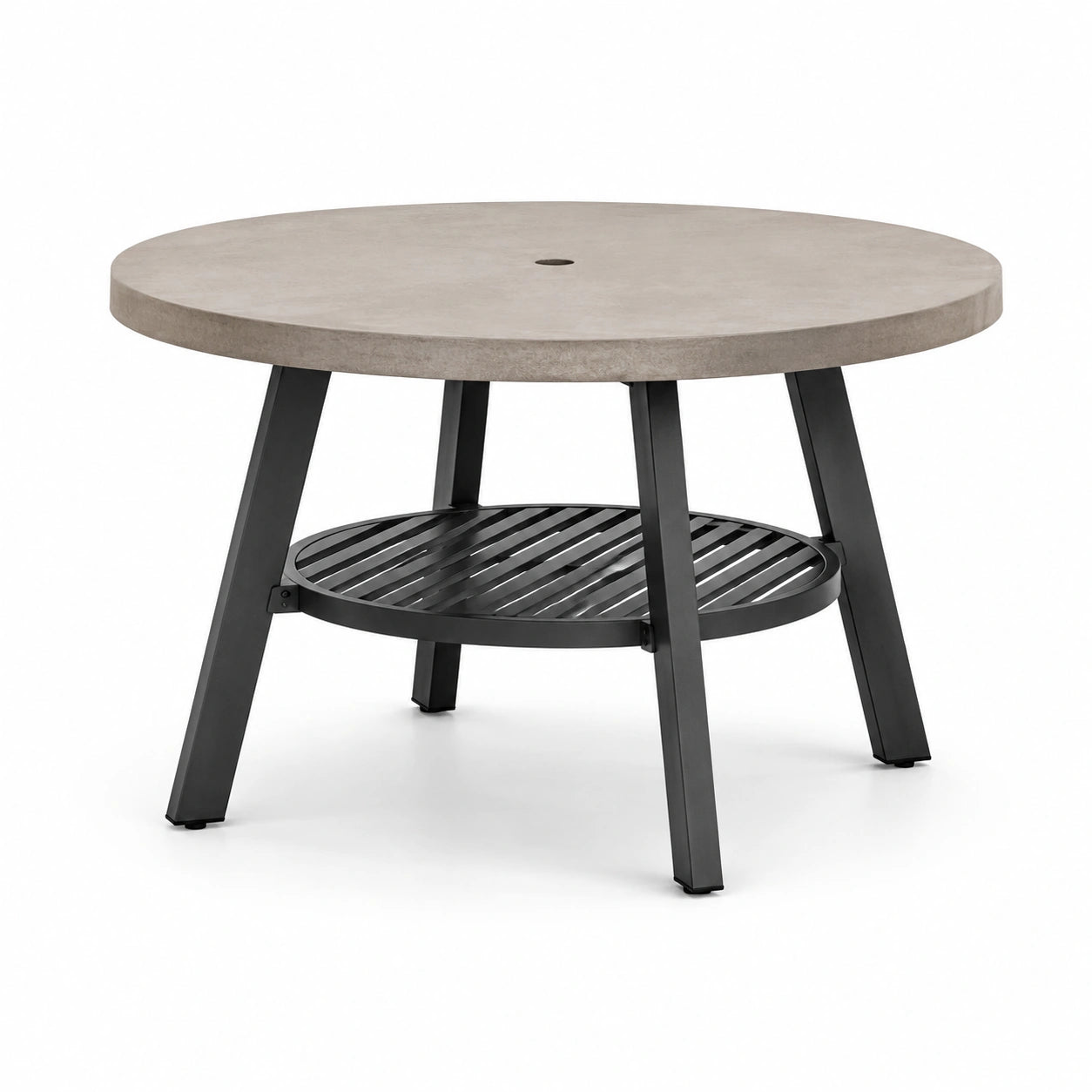 Tavolo da giardino rotondo in cemento e metallo con ripiano 120 cm grigio