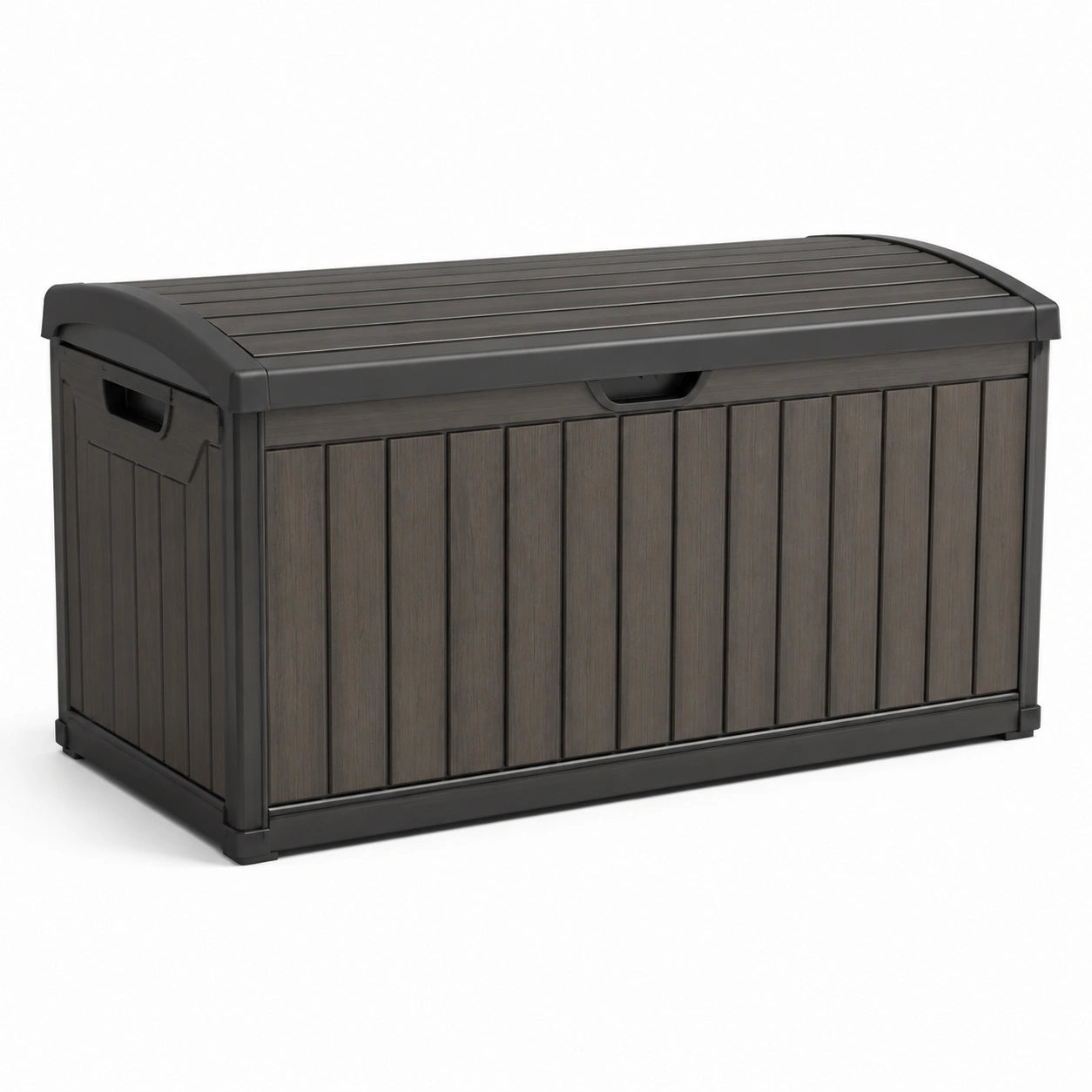 Baule da giardino in plastica marrone con effetto legno 150x60x65 cm