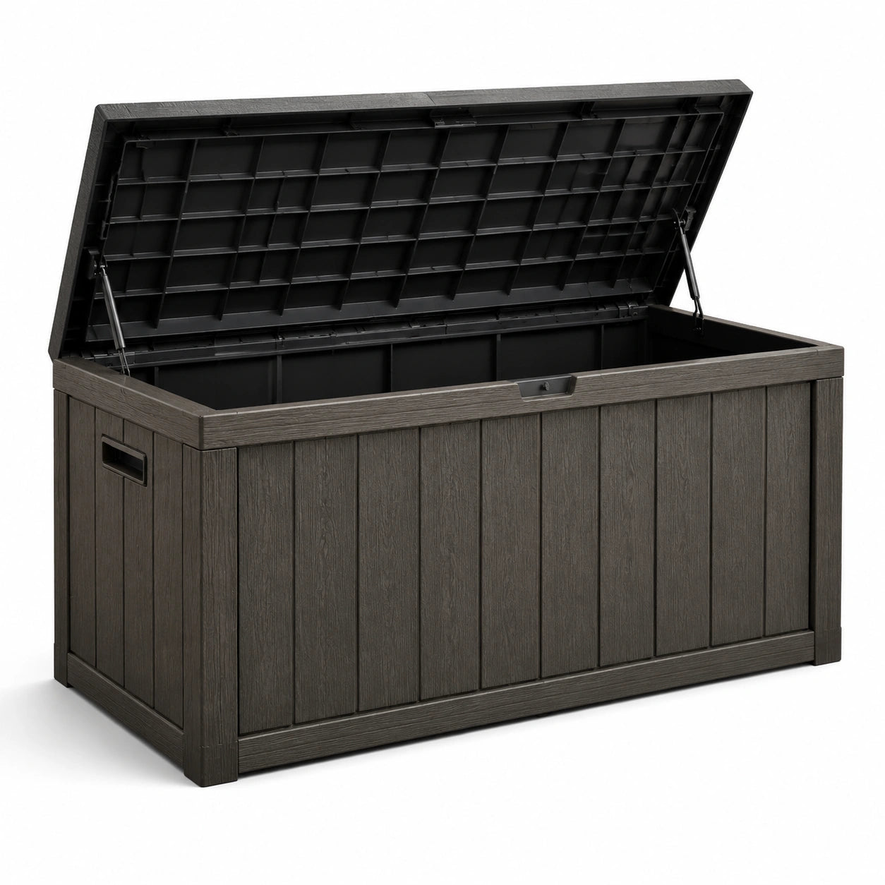 Baule da giardino in plastica effetto legno marrone 120x45x60 cm