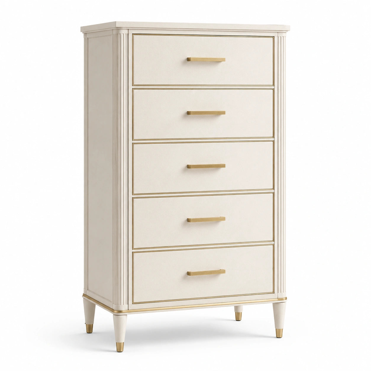 Cassettiera in Legno con Maniglie in Ottone, Beige