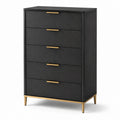 Cassettiera in legno nero con gambe in metallo dorato