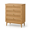 Cassettiera in legno e rattan con 4 cassetti 80x90x40 cm naturale