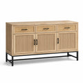 Credenza in legno con cassetti in rattan e base in metallo 150x40x85 cm