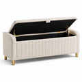 Panca contenitore in legno e tessuto beige con gambe in metallo oro