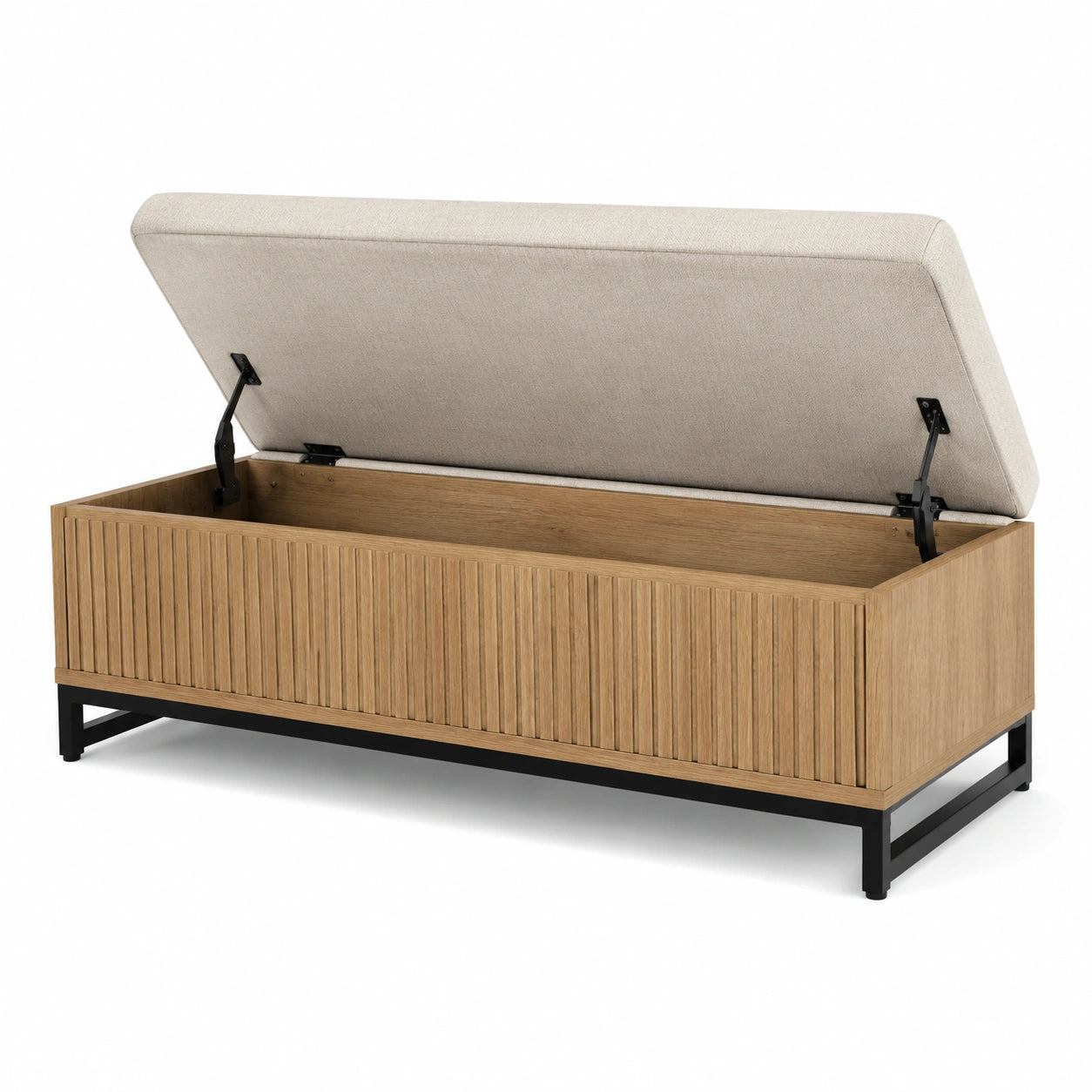 Panca contenitore in legno e tessuto beige 120x45x40 cm