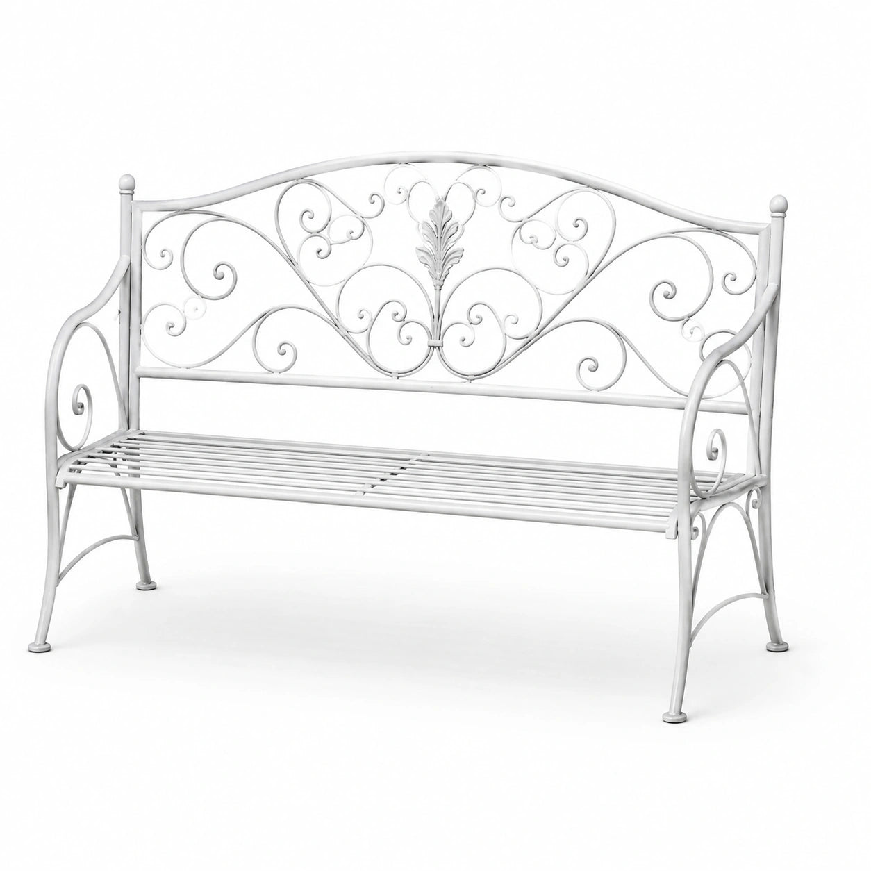 Panchina da giardino in ferro bianco 120x50x90 cm